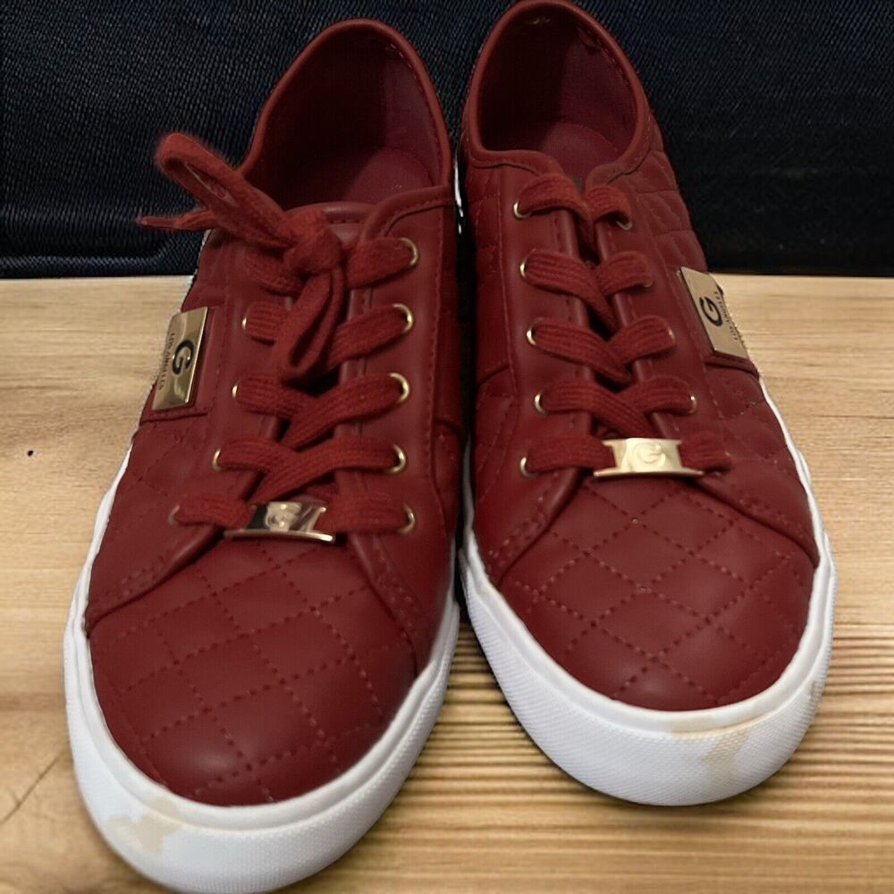 G by Guess Backer2 Canvas Flats Sneakers Red Quilted Faux Leather Size 10M Nice